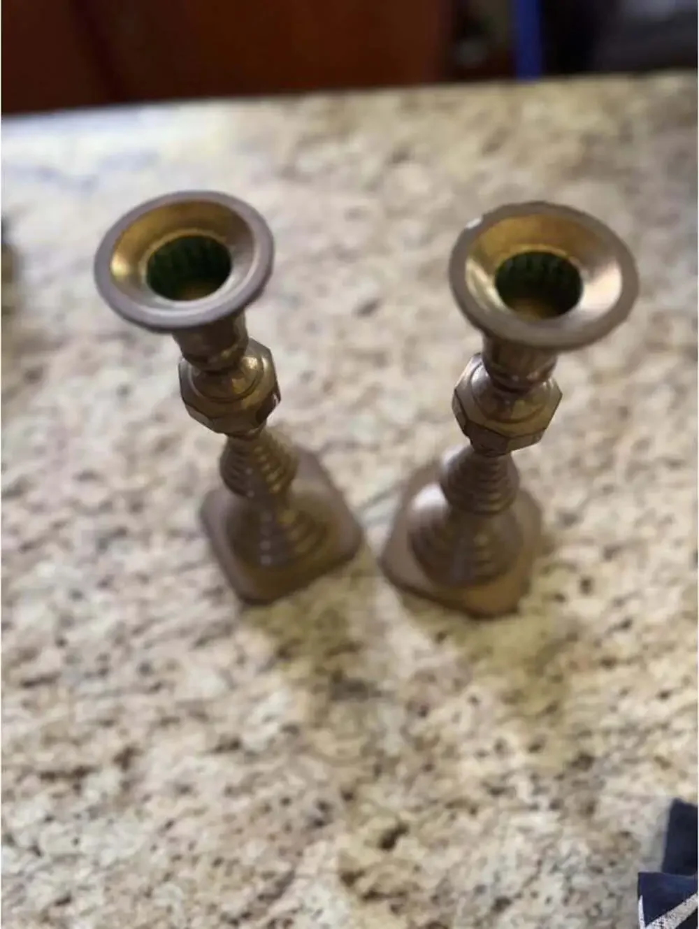 Pair of brass table candlesticks decor